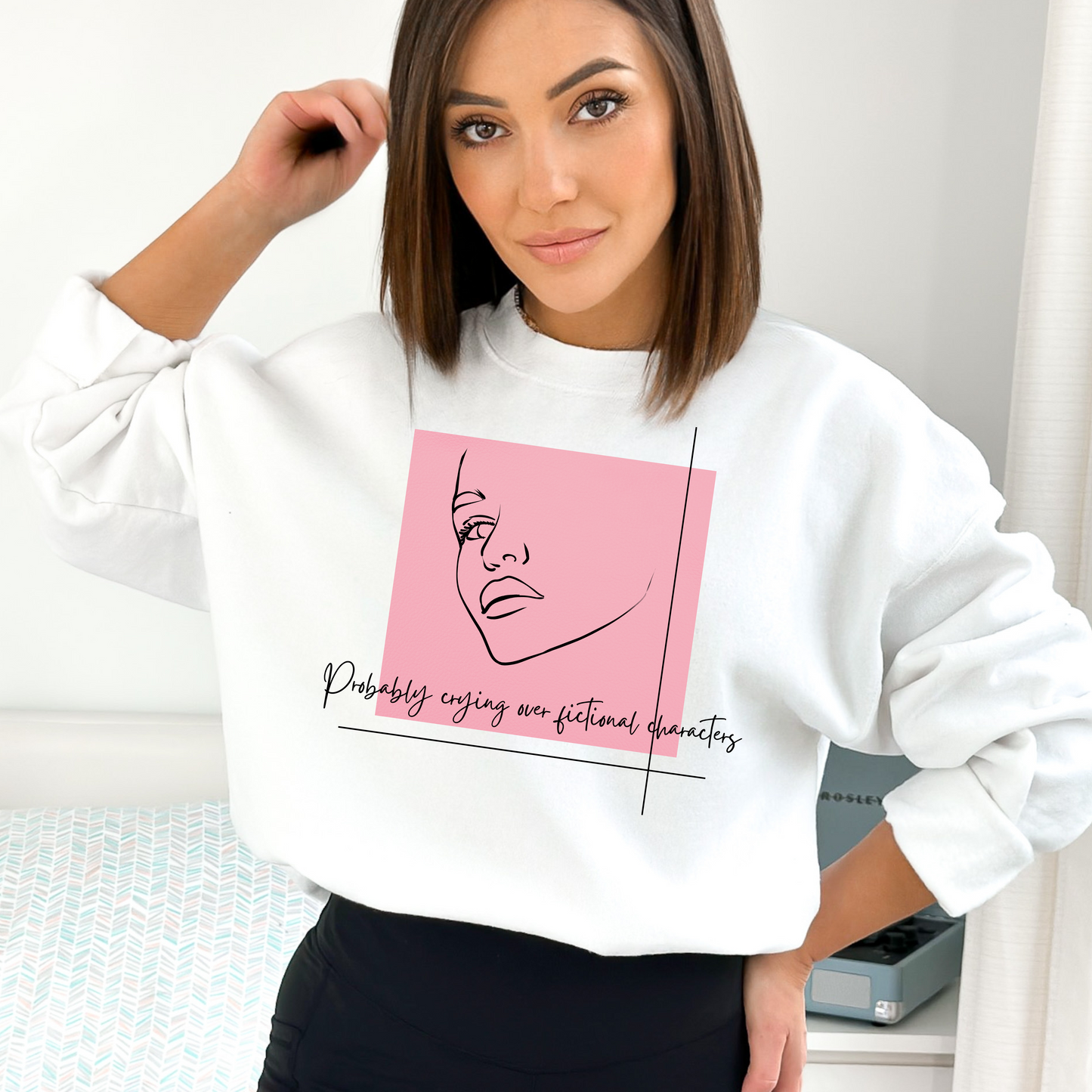 Probably Crying Over Fictional Characters Sweatshirt | Artsy Half-Face Design for Book Lovers
