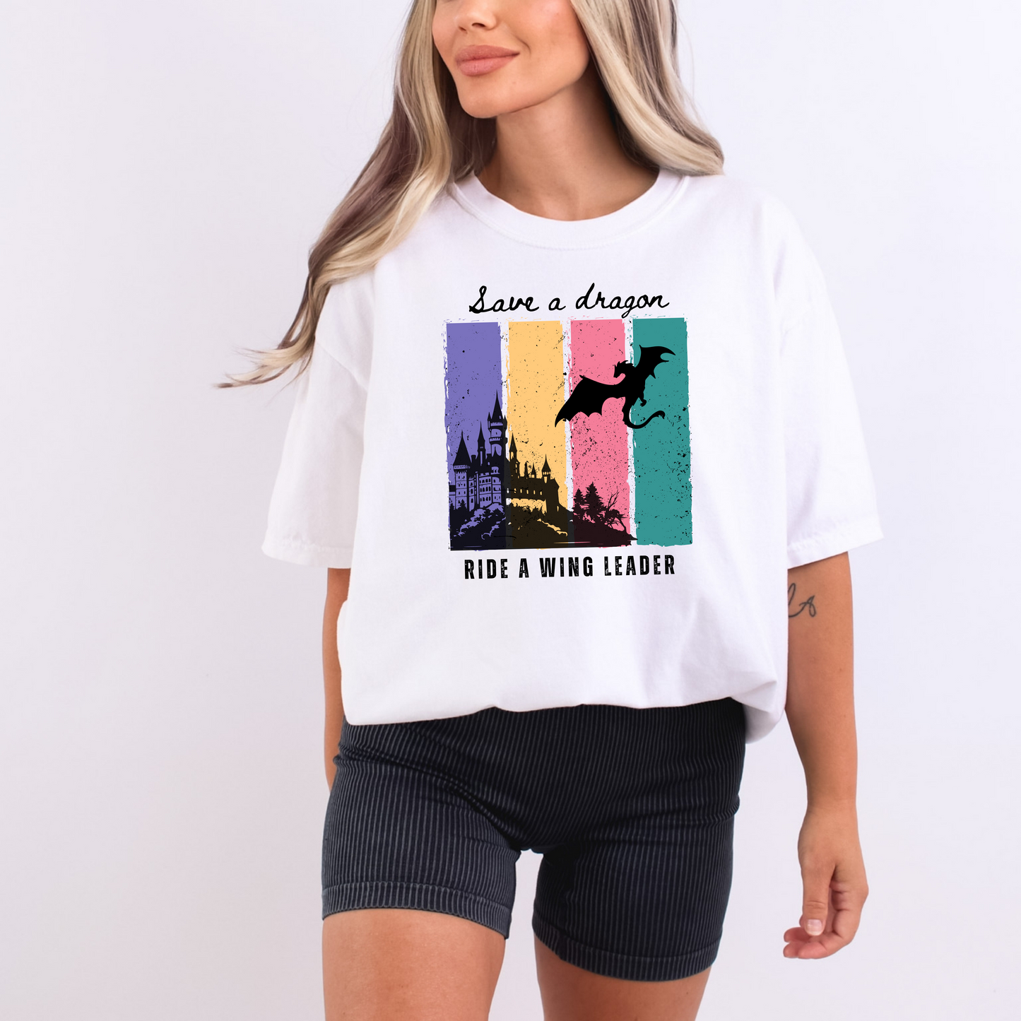 Save a Dragon, Ride a Wing Leader T-Shirt | Dragon and Castle Design for Fantasy Fans