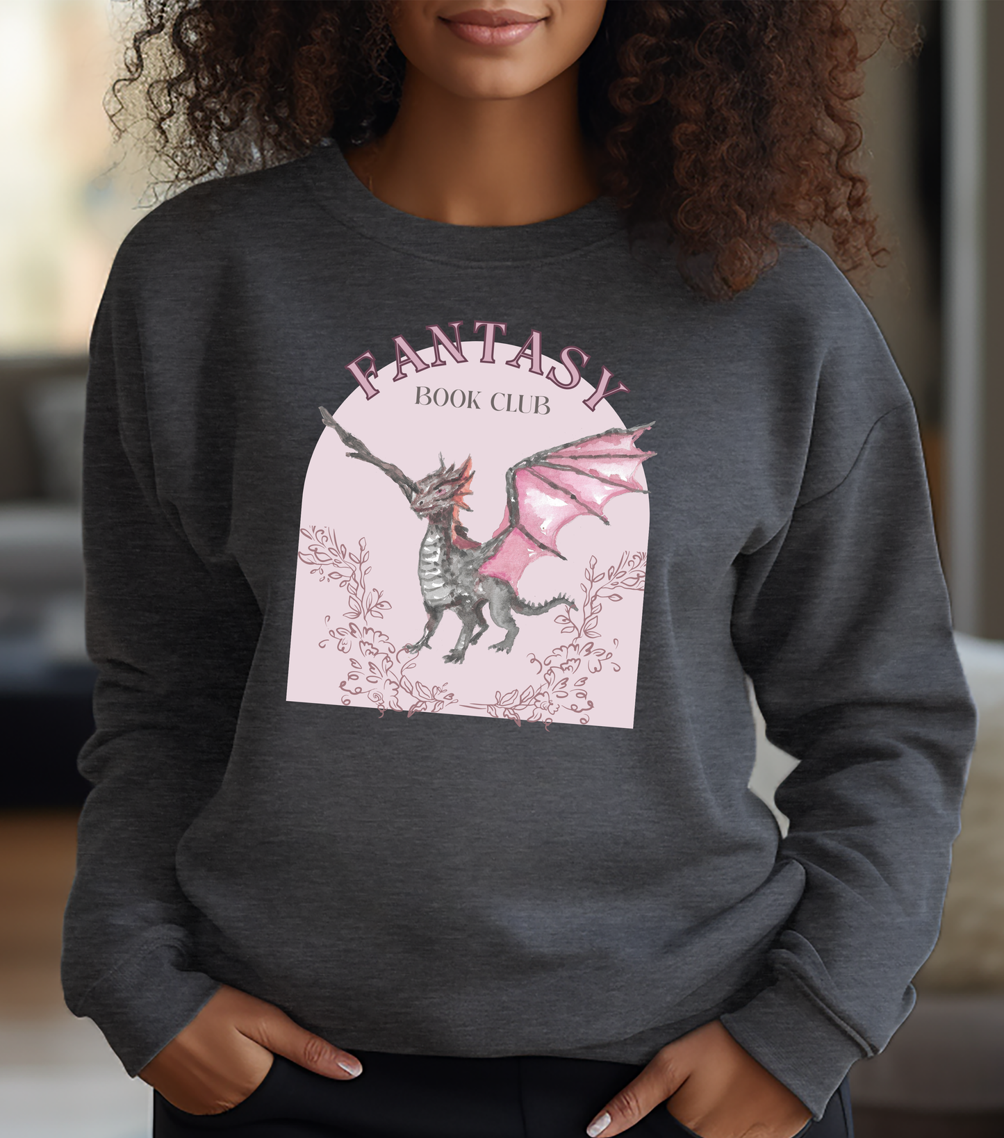 Fantasy Book Club Sweatshirt | Cozy Pink Dragon Design for Book Lovers