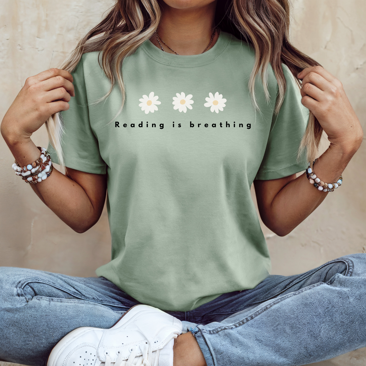 Reading is Breathing T-Shirt | Colorful Daisy Design for Book Lovers