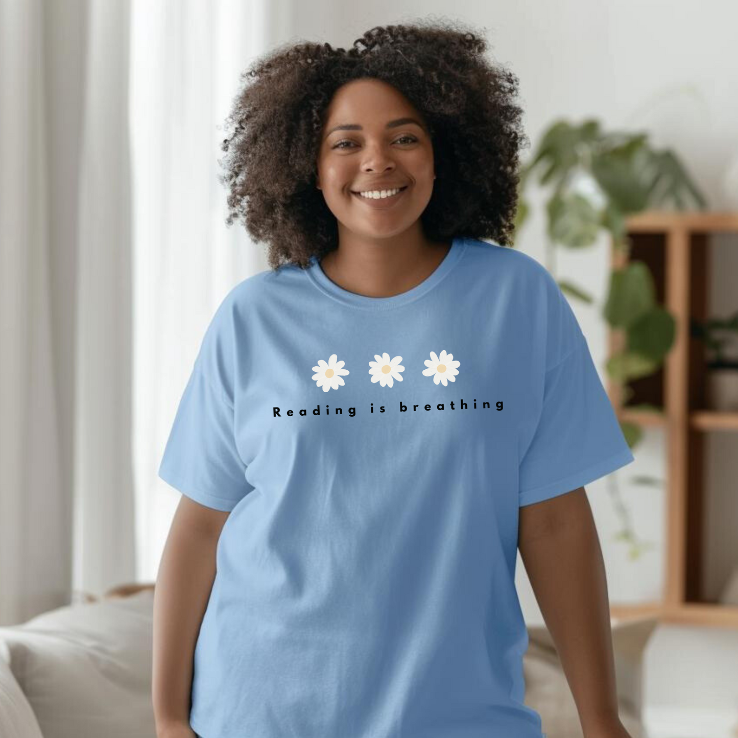 Reading is Breathing T-Shirt | Colorful Daisy Design for Book Lovers