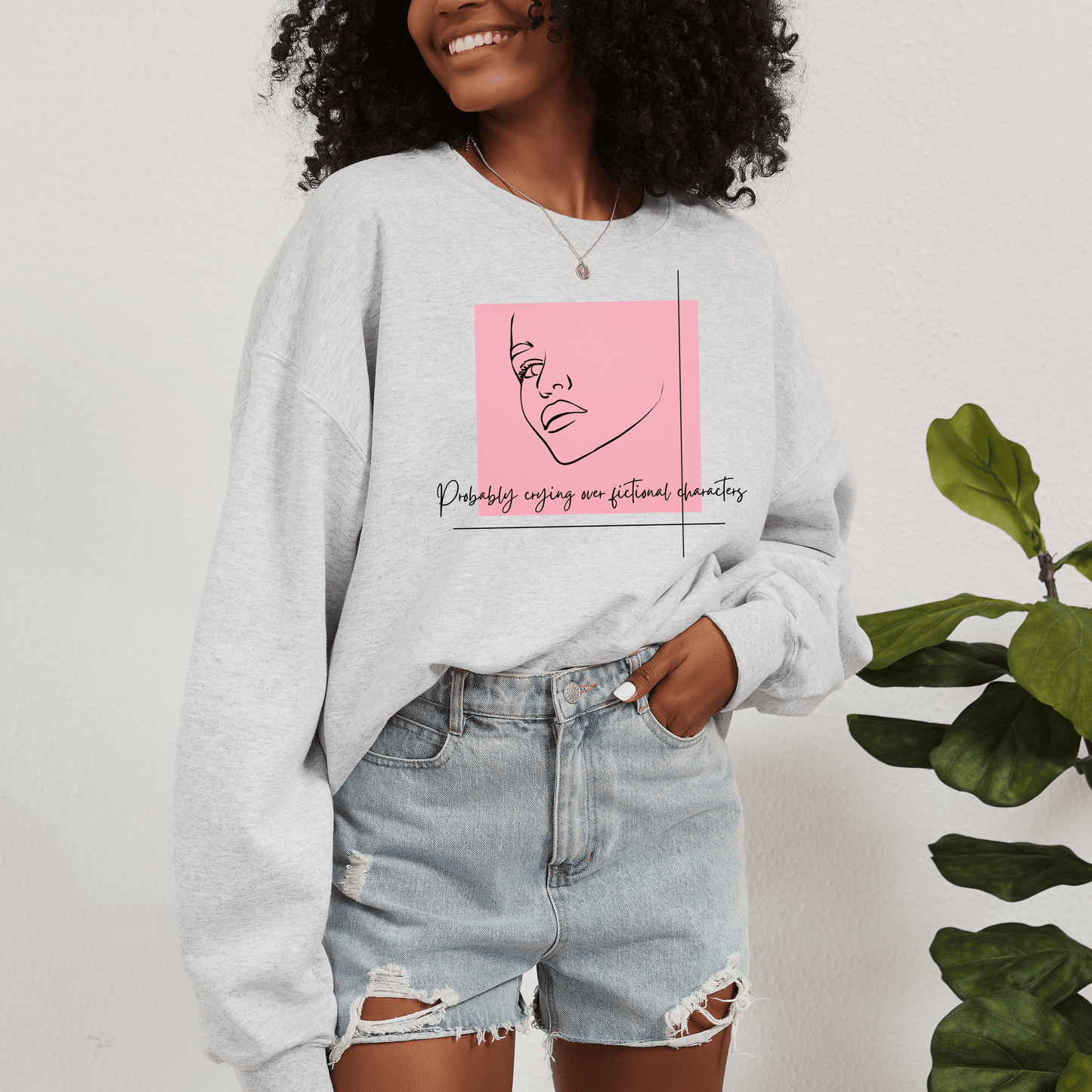 Probably Crying Over Fictional Characters Sweatshirt | Artsy Half-Face Design for Book Lovers