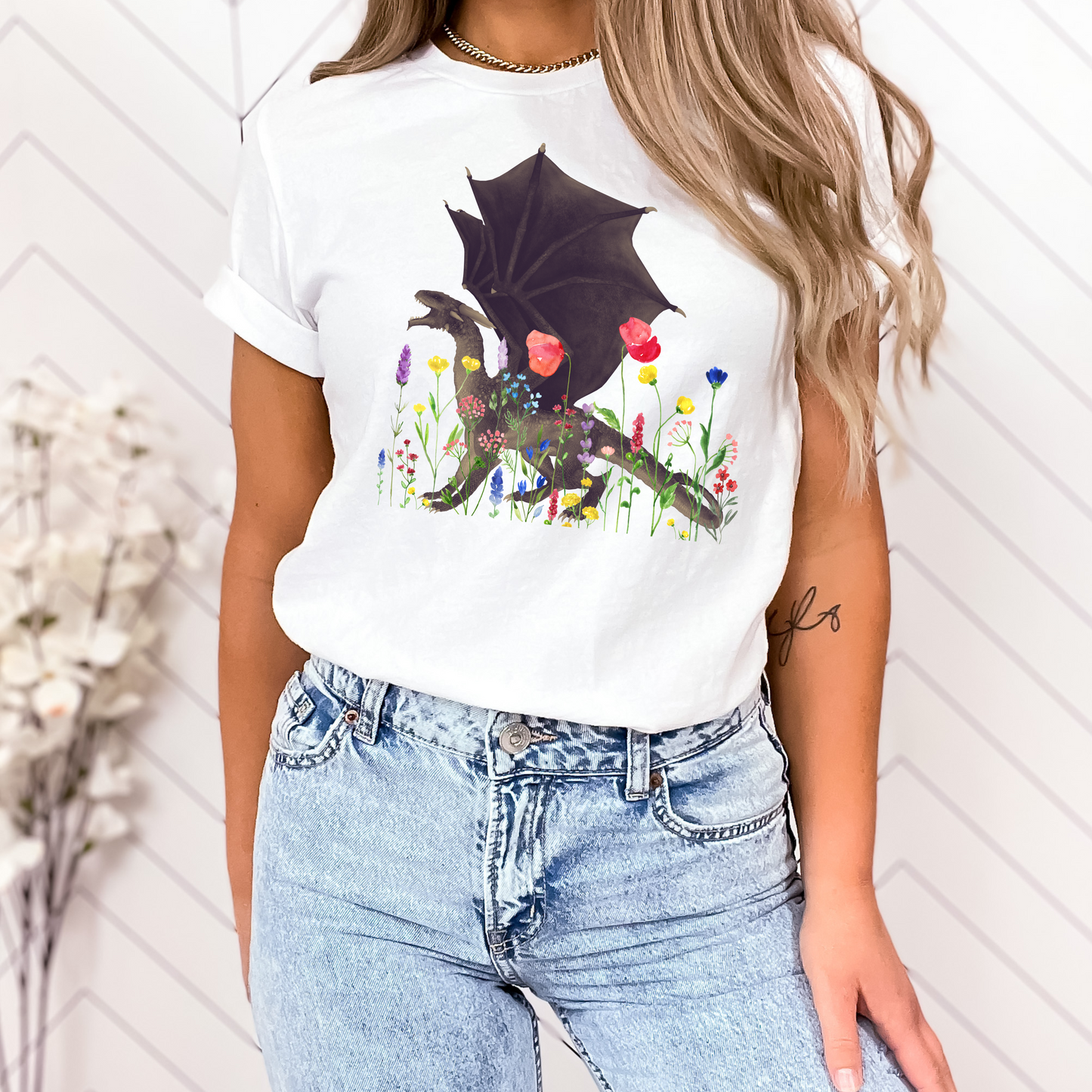 Wildflower Dragon T-Shirt | Playful Fantasy Design for Book Lovers