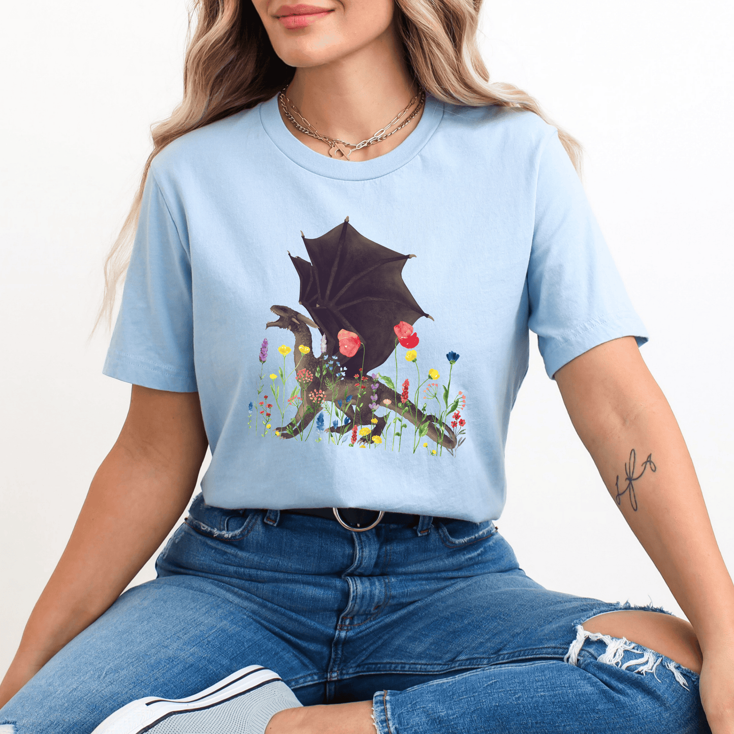 Wildflower Dragon T-Shirt | Playful Fantasy Design for Book Lovers