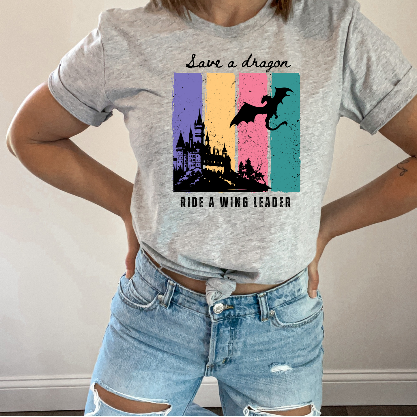 Save a Dragon, Ride a Wing Leader T-Shirt | Dragon and Castle Design for Fantasy Fans